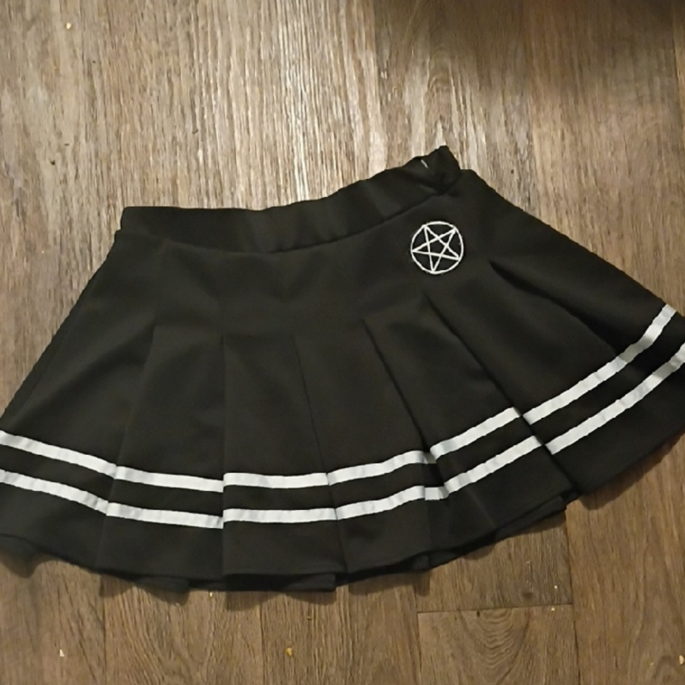 Black Pleated Skirt with White Stripes